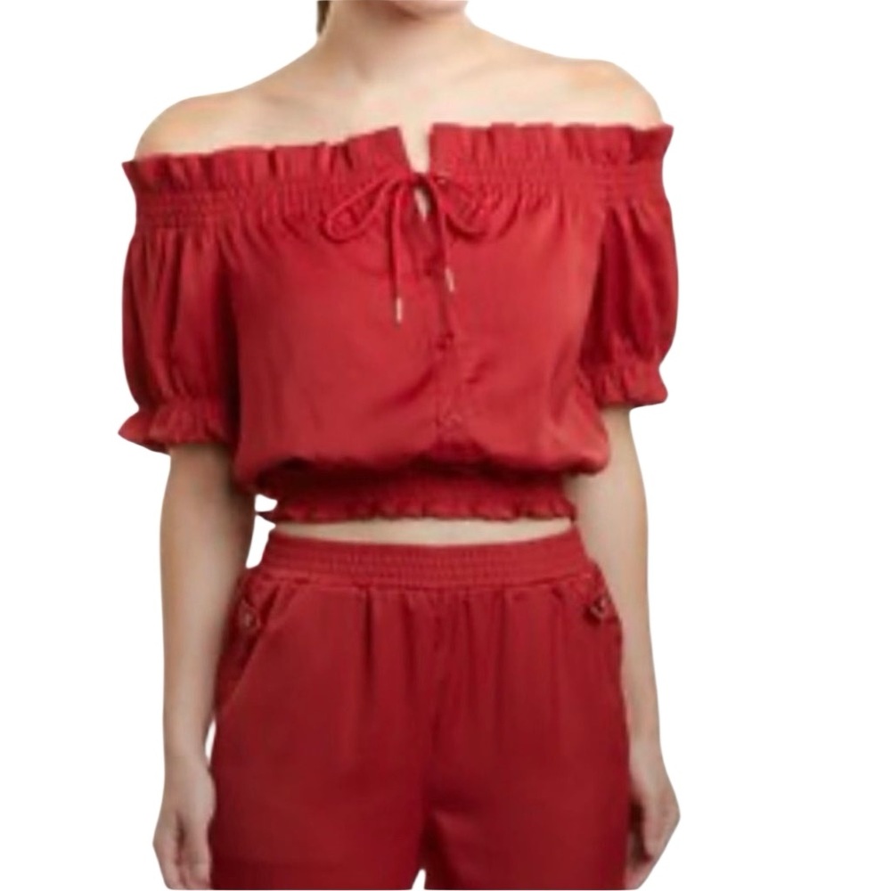 Y2k Crop Off Shoulder Boho Peasant Top NWT Romeo & Juliet Red Romantic S M